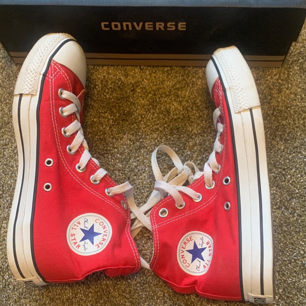 Converse Red Canvas High-Tops with White Accents